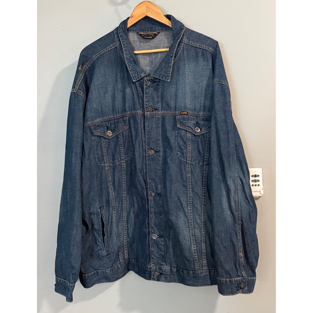 Polo Jeans Co Ralph Lauren Denim Jacket Mens 3XL Blue Trucker Vintage 90s RL